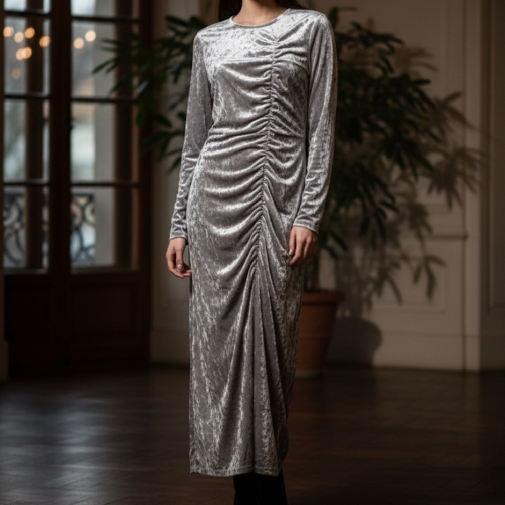 Future Collective Kahlana Barfield Brown Silver Velour Dress